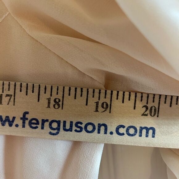 Bebe Embroidered Hand Beaded Draped sleeves Pink blush Sheer Blouse XL - Picture 13 of 13